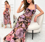 Long lingerie made of floral chiffon