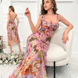 Long lingerie made of floral chiffon