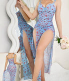 Long lingerie made of floral chiffon with open sides