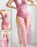 Long lingerie made of floral chiffon with open sides