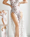 Long lingerie made of floral chiffon with open sides