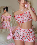 Two-piece pajama made of chiffon - with strawberry print