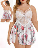 Two-piece lingerie made of floral chiffon and lace  with open sides