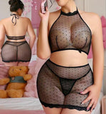 3-piece lingerie made of dotted chiffon