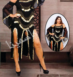 Belly dancing abaya made of lycra embroidered with shiny metal rings