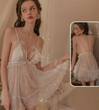 Two-piece lingerie made of tulle with shiny pearl embroidery