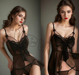 Two-piece lingerie made of chiffon with a bow at the chest - open in the front