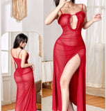 Two-piece lingerie made of chiffon with ruffles around the chest and open on one side