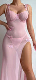 Two-piece lingerie made of chiffon, open on one side