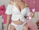 Two-piece lingerie made of dotted chiffon and lace