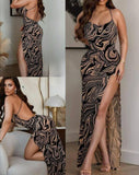 Long dress made of lycra, open on one side and open back