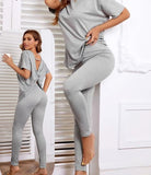 Two-piece cotton pajama with open back