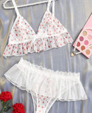 Two-piece chiffon lingerie with tulle cornices on the underwear - with hearts print