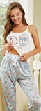 Two-piece cotton pajama set - with a different graphic print on the T-shirt and pants