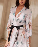 Floral chiffon robe - with a satin tie in the middle