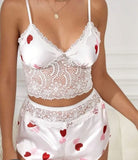 Pajamas made of satin and lace - with hearts print