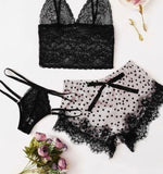3-piece pajamas - consisting of lace underwear and top - with dotted satin shorts - Dala3ny