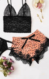 3-piece pajamas - consisting of lace underwear and top - with dotted satin shorts - Dala3ny