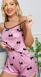 Two-piece cotton pajamas with a dotted bow print