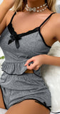 Two-piece cotton pajama - with ruffles at the end of the top - with lace around the chest - Dala3ny