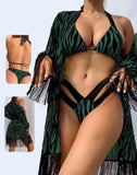 3 Pieces Lingerie  - consisting of a bra, underwear, and a robe with strings from the tail and sleeves