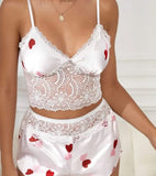 Satin pajama with hearts print - with lace - Dala3ny