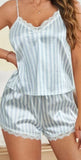 Two-piece satin pajama - striped - with lace around the chest - Dala3ny