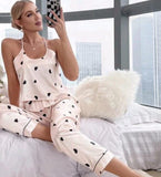 Two-piece satin pajama with hearts print - Dala3ny