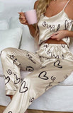 Two-piece satin pajama with hearts print - Dala3ny