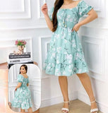 Floral cotton home dress - elastic from the chest