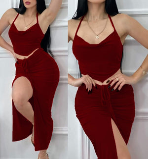 Lycra dress - open from the back - with an opening in the front with ruffles - open from the waist - Dala3ny