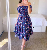 Floral cotton house dress - with elastic from the middle