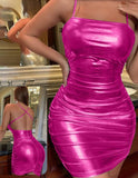 Shiny leather dress - open back