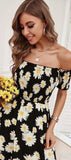 Cotton house dress  - elastic from the chest - off shoulder - with a sunflower print - Dala3ny