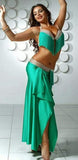 Satin belly dance suit - with shiny embroidery and strings at the chest