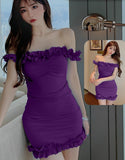 Lycra off-shoulder house dress - with ruffles from the tail and at the chest