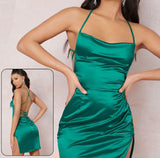 Satin dress - open from one side - and from the back