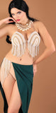 Two-piece dance suit - made of lycra butter - open on one side with strings of pearls - with pearl embroidery on the chest