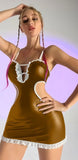 Short leather lingerie - with threads from the chest - open on both sides - with lace at the tail and chest