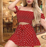 Two-piece dress made of dotted cotton