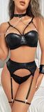 Lingerie 3 pieces made of leather - with metal chains