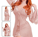 Lingerie with a robe - made of dotted chiffon with lace